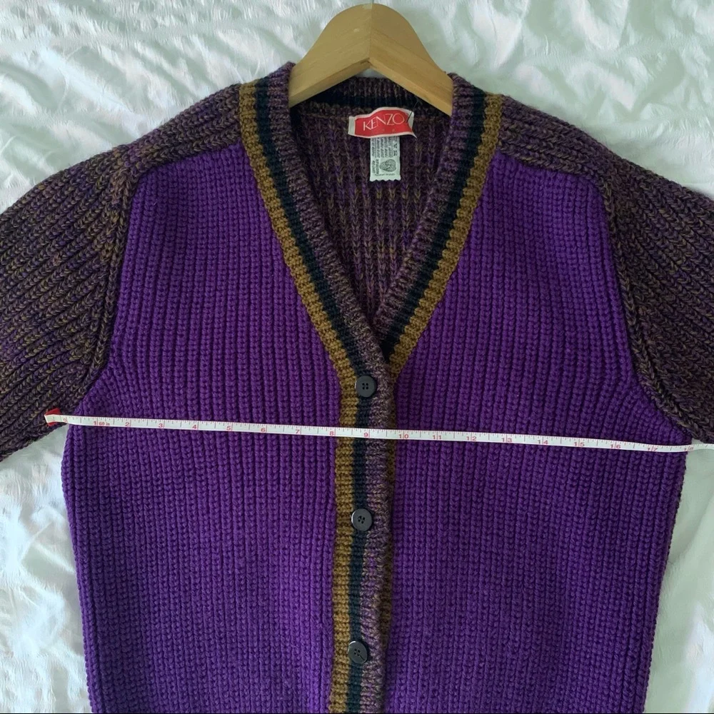 Vintage Kenzo Purple Cardigan Wool Grandpa Sweater - Picture 8 of 11